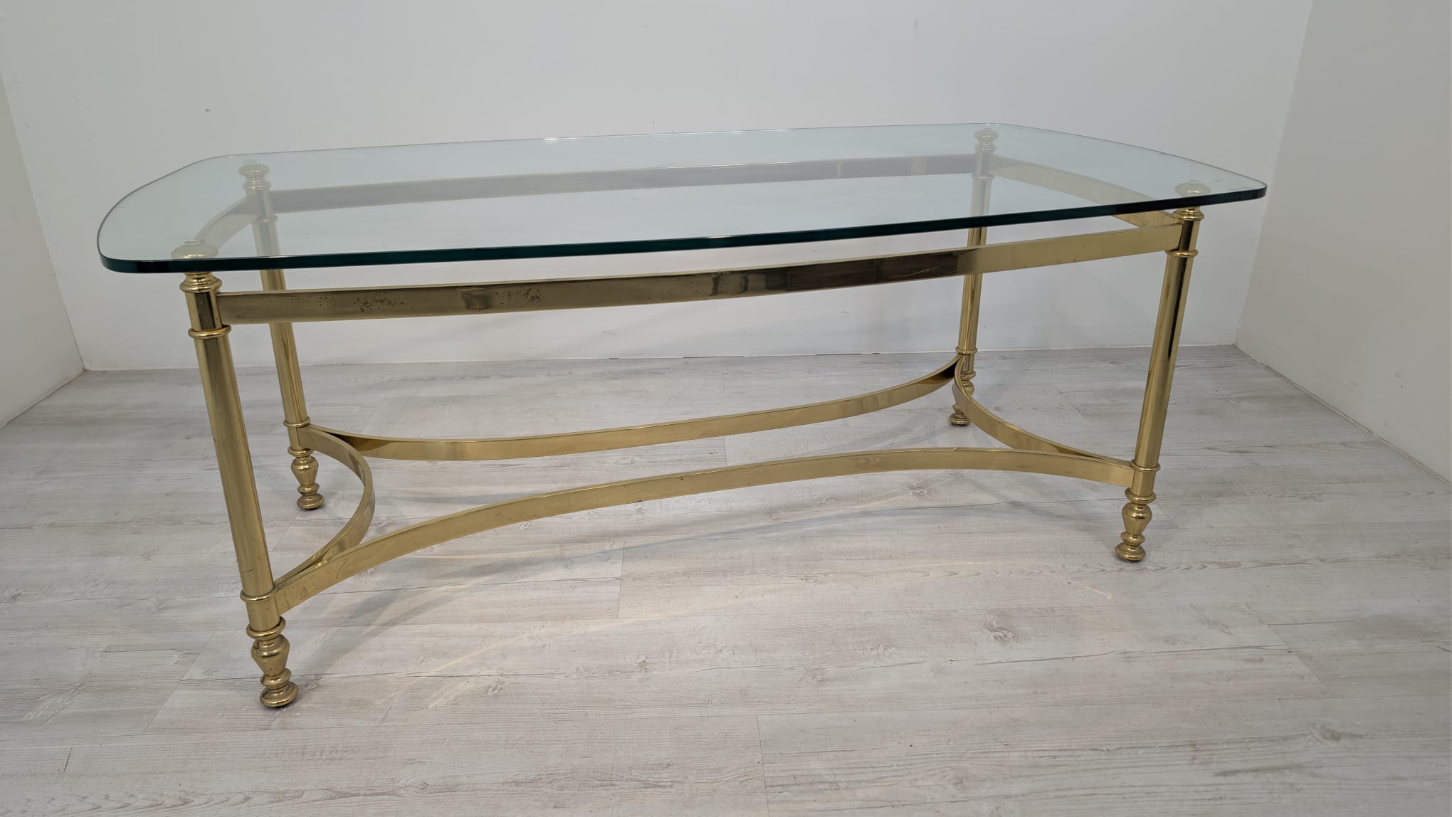 Stolik kawowy, ława mosiądzowana w stylu Hollywood Regency z lat 70-tych - Image 3