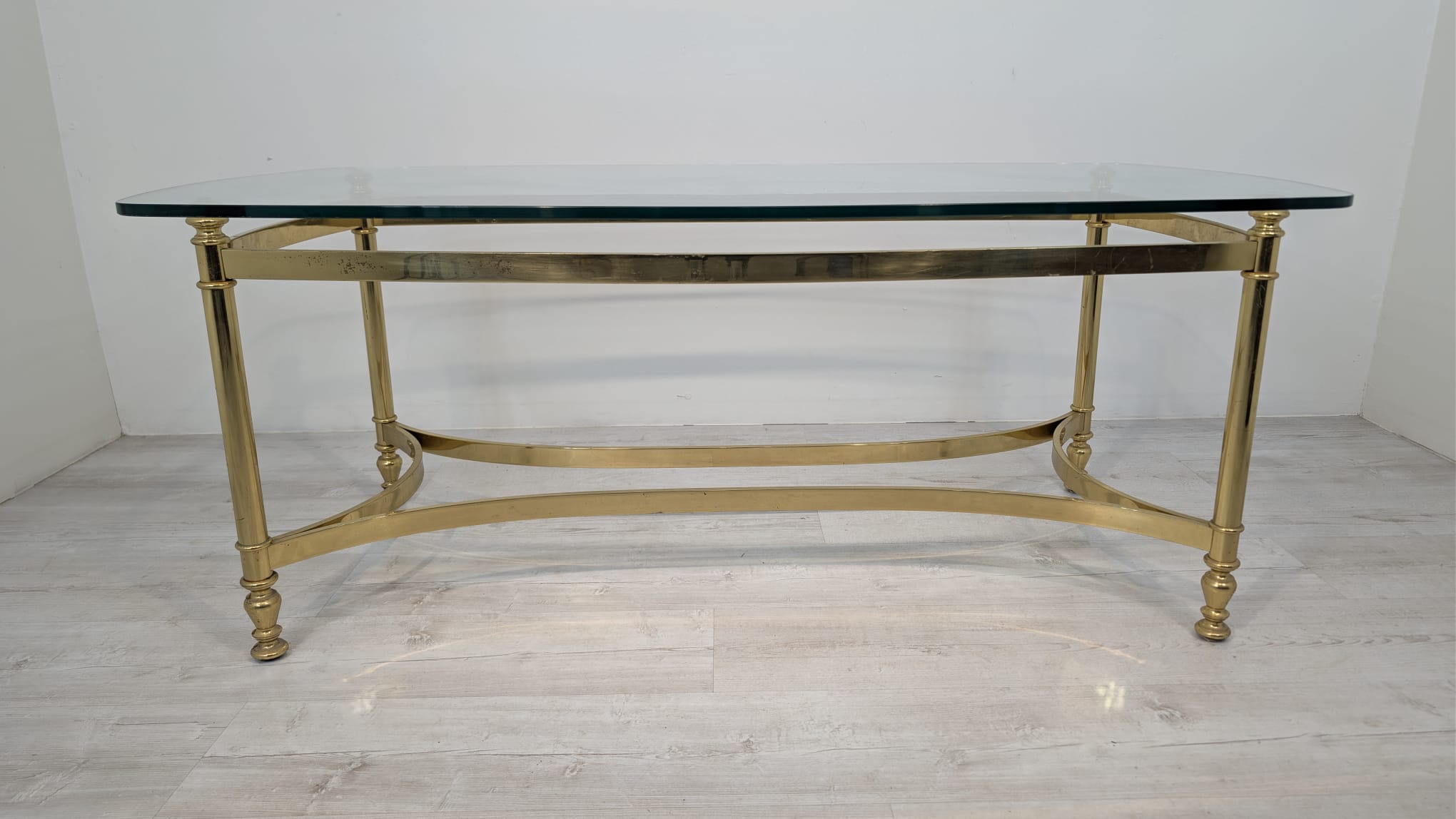 Stolik kawowy, ława mosiądzowana w stylu Hollywood Regency z lat 70-tych - Image 4