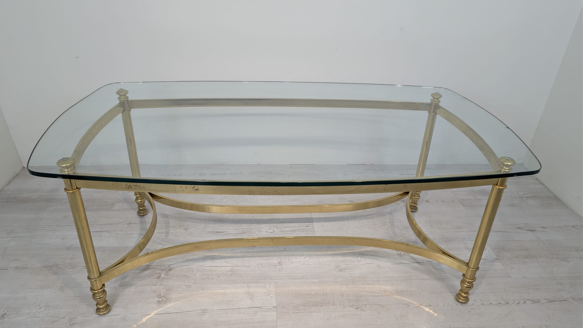 Stolik kawowy, ława mosiądzowana w stylu Hollywood Regency z lat 70-tych - Image 7