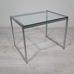 Stolik, stolik kawowy minimalistyczny niklowany z grubą szybą