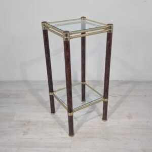 Square coffee table with glass and brass from the 1970s