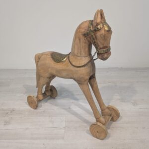 Antique Trojan horse in teak and brass