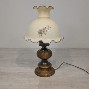 Lampa stołowa dębowa z mosiądzem w stylu rustykalnym