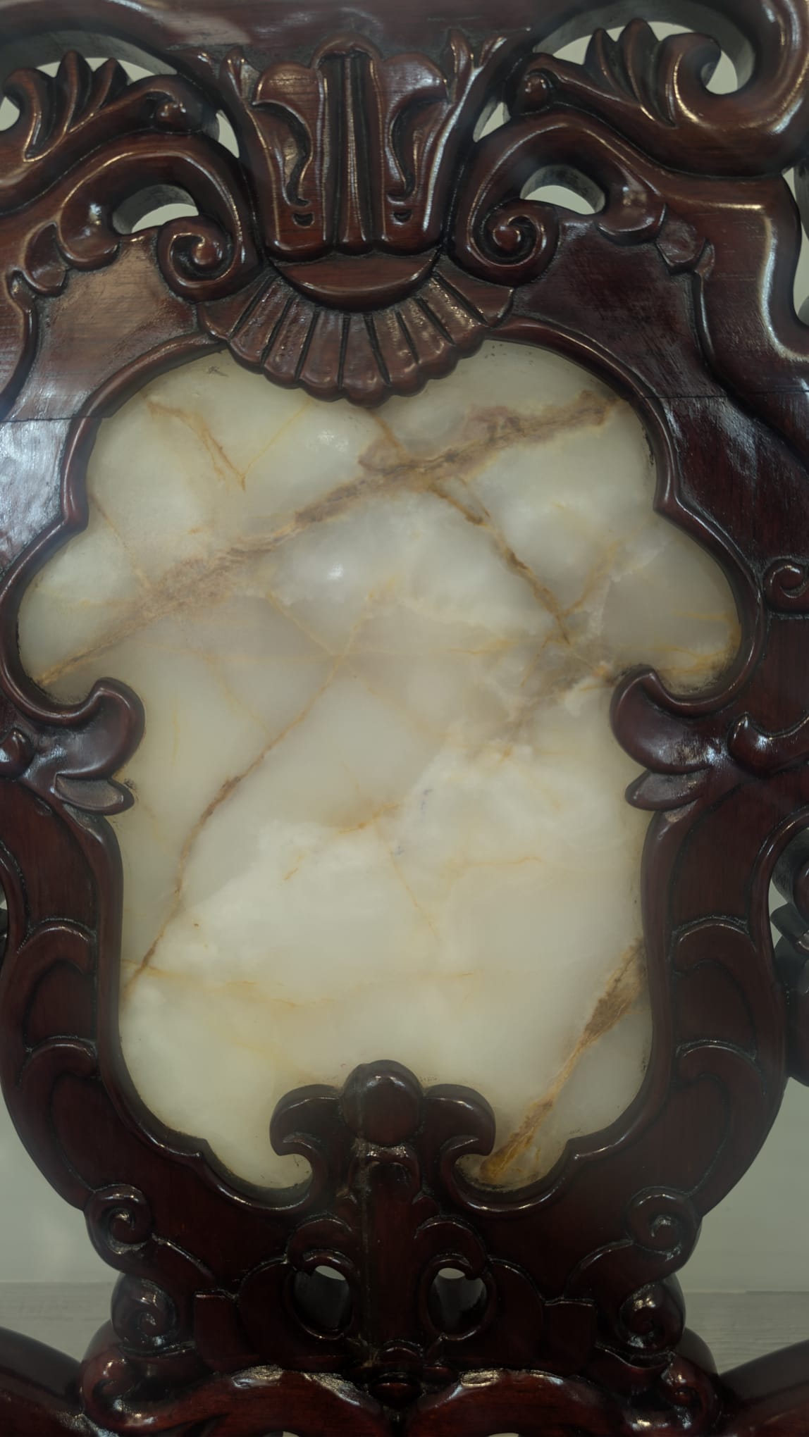 Zabytkowy fotel, tron chiński z marmurem w mahoniu - obrazek 8