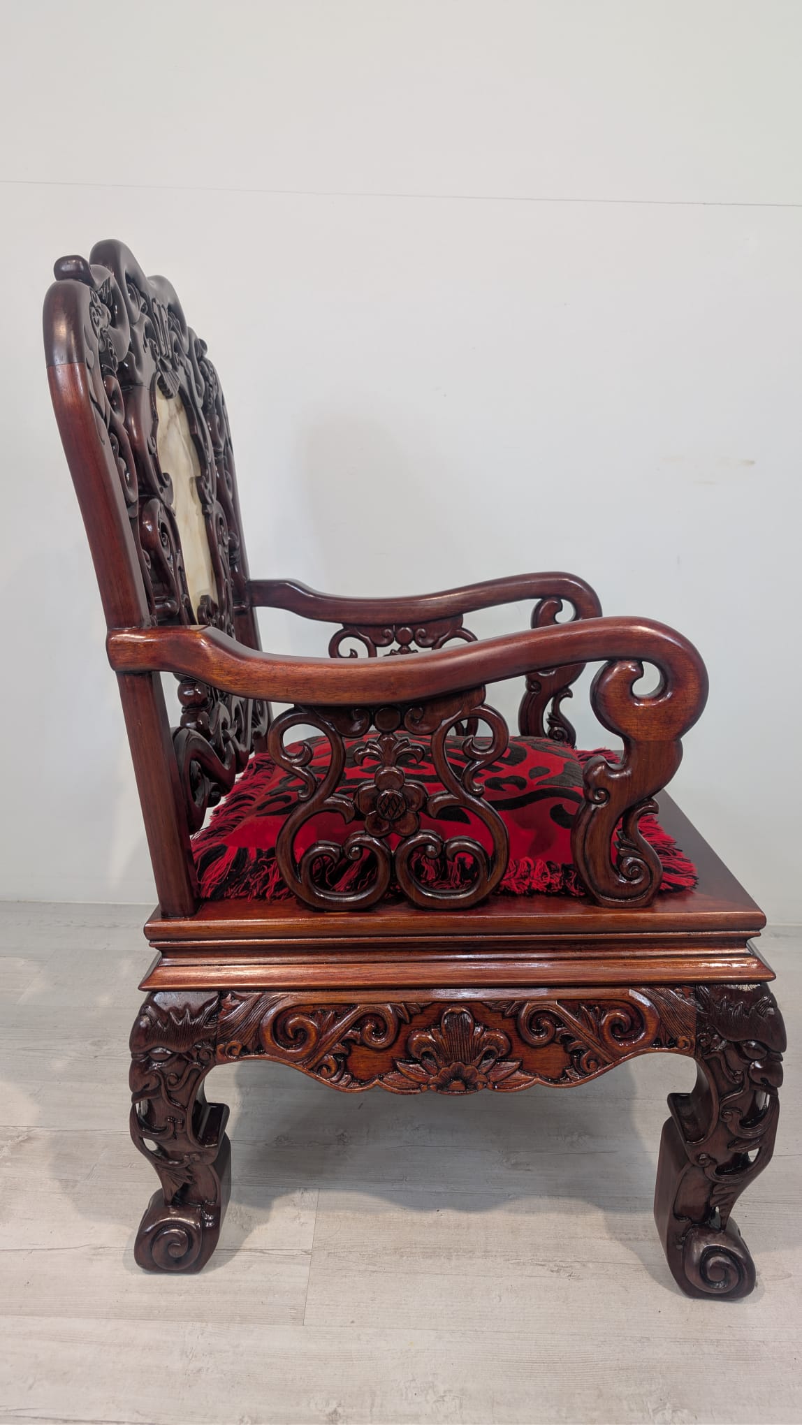 Zabytkowy fotel, tron chiński z marmurem w mahoniu - obrazek 16