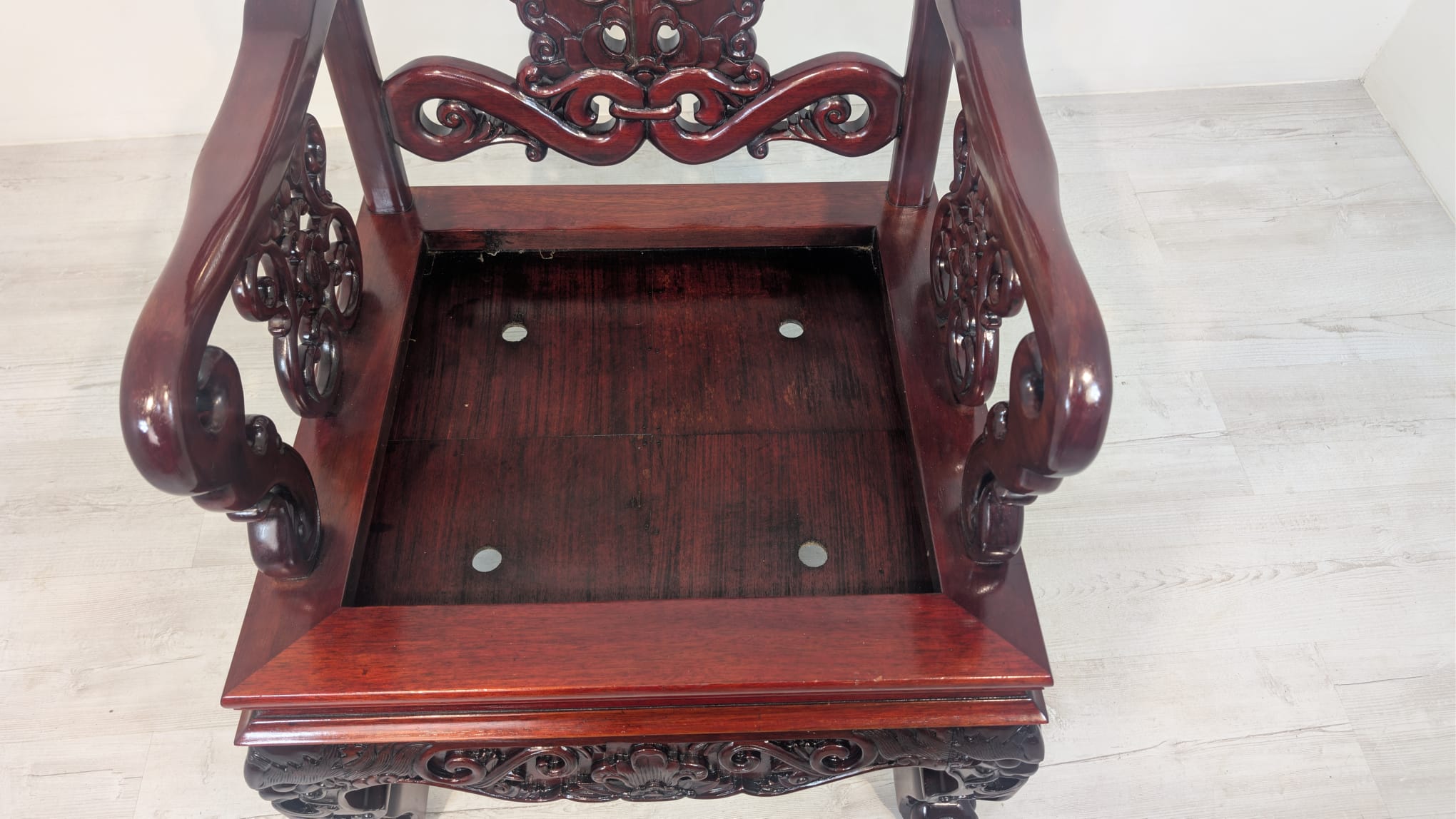 Zabytkowy fotel, tron chiński z marmurem w mahoniu - obrazek 20