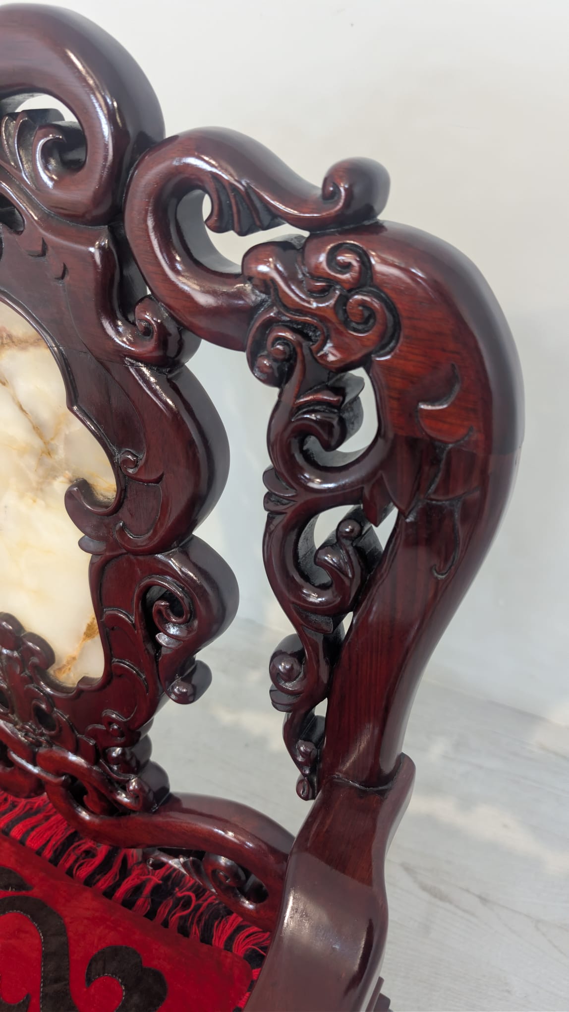 Zabytkowy fotel, tron chiński z marmurem w mahoniu - obrazek 21