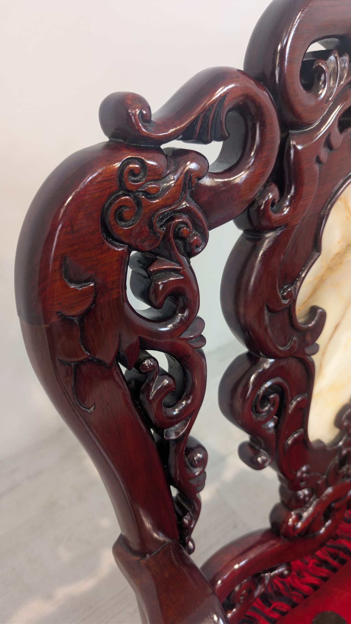 Zabytkowy fotel, tron chiński z marmurem w mahoniu - obrazek 17