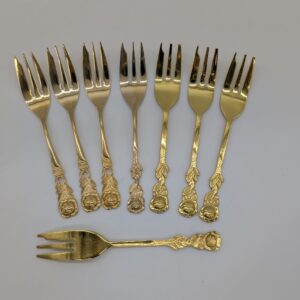 Set of gilt cake forks with rose