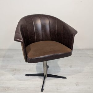 Fotel obrotowy designe, skóra naturalna, na sprężynach z lat 60-tych