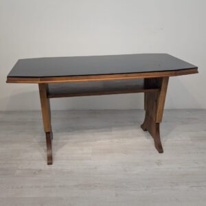 Coffee table, bench with rosewood and black glass in Art deco style