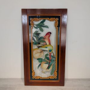 Panel, Chinese stained glass with parrots painted on glass