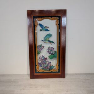 Panel, Chinese stained glass with Kolober painted on glass
