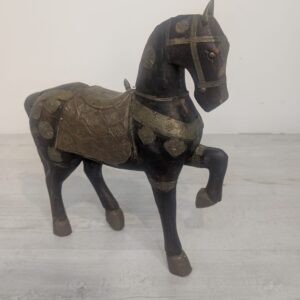 Indian wooden ceremonial horse with brass by Charles Mareck