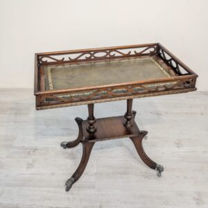 Early 20th century green leather oak tray table