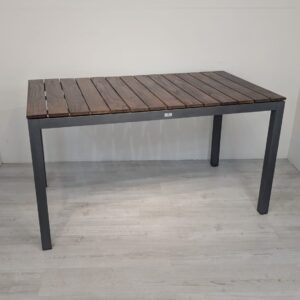 Walnut wood garden table by Schulze Outodoor Living