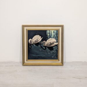 Oil painting swans on water vintage