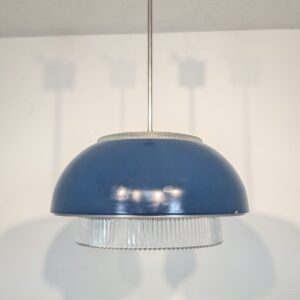 Wisząca designerska lampa granatowa z kryształem z lat 60-tych