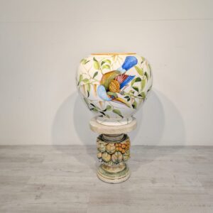 Vase, Italian porcelain amphora with hand-carved wooden base