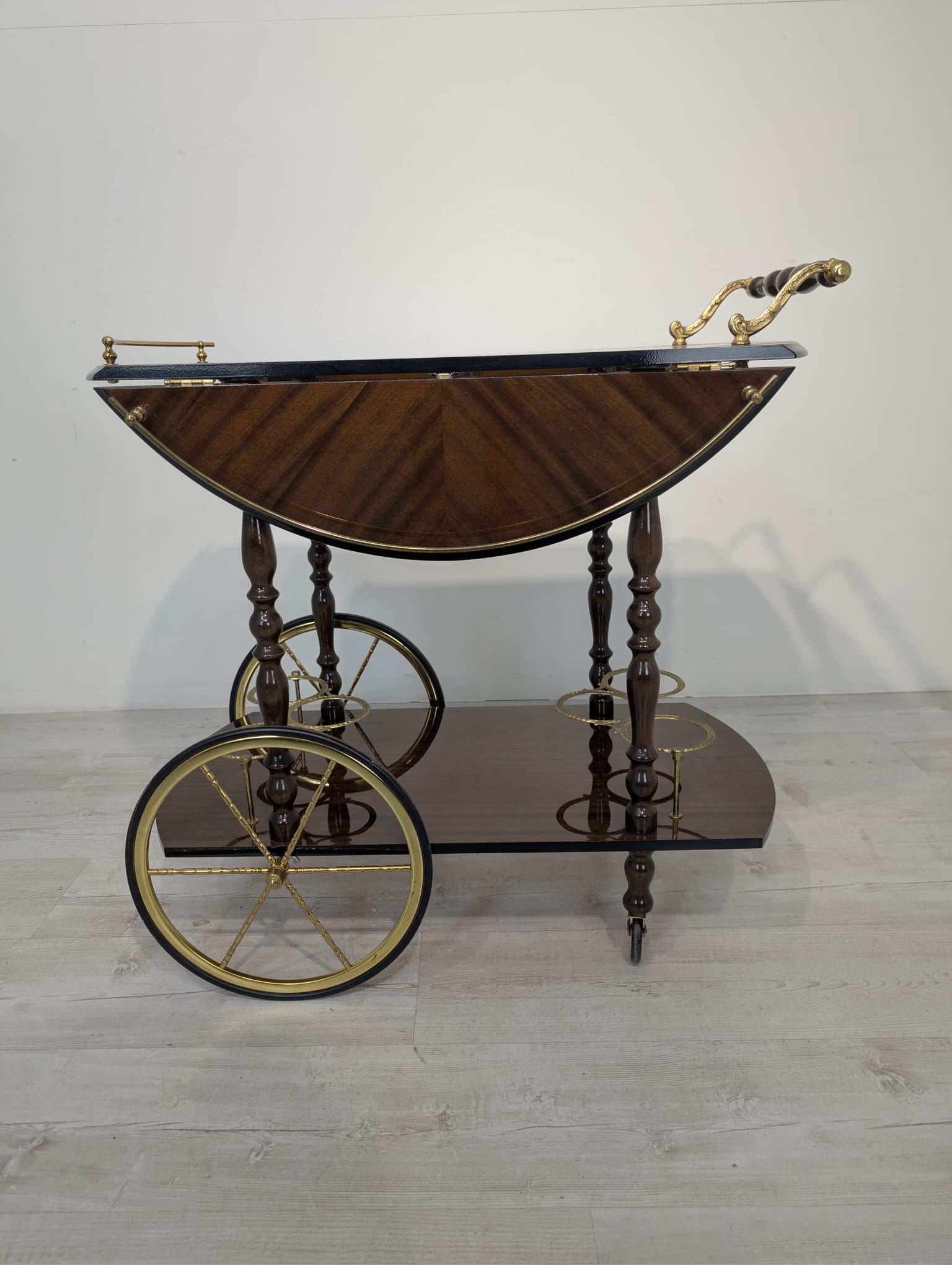 Mobilny stolik wózek barowy włoski, intarsjowany - Image 6