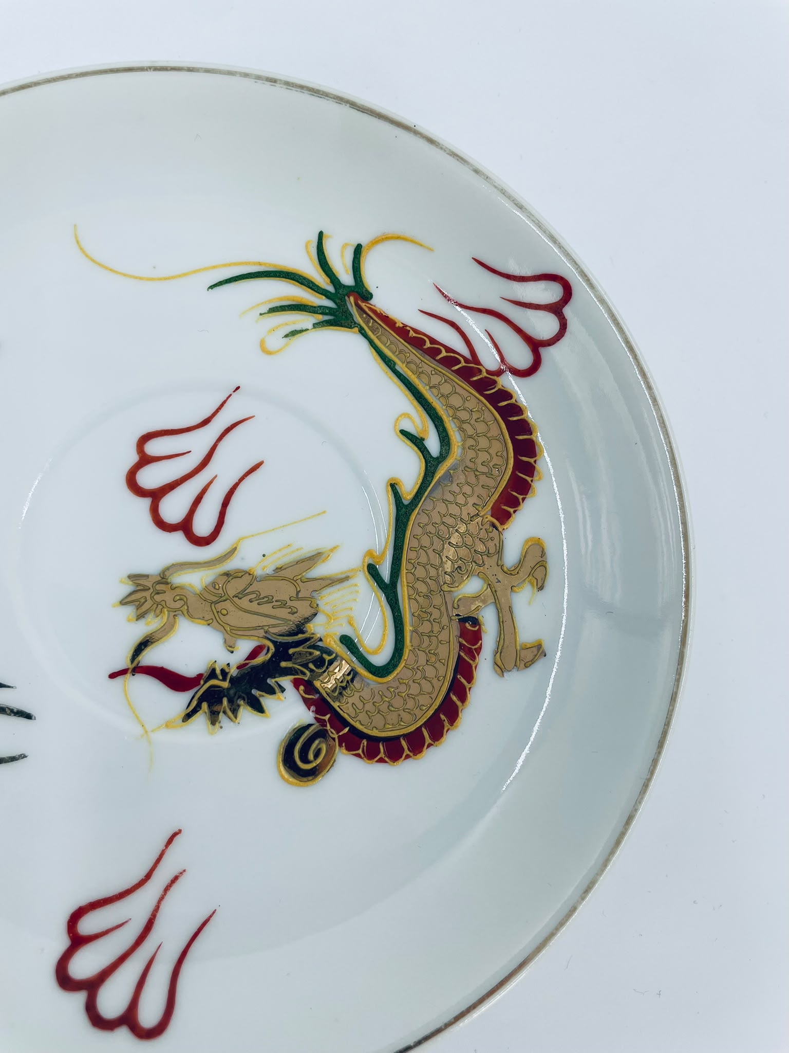 Antyczny spodek pod filiżankę porcelanowy Dragonware Japonia - Image 7