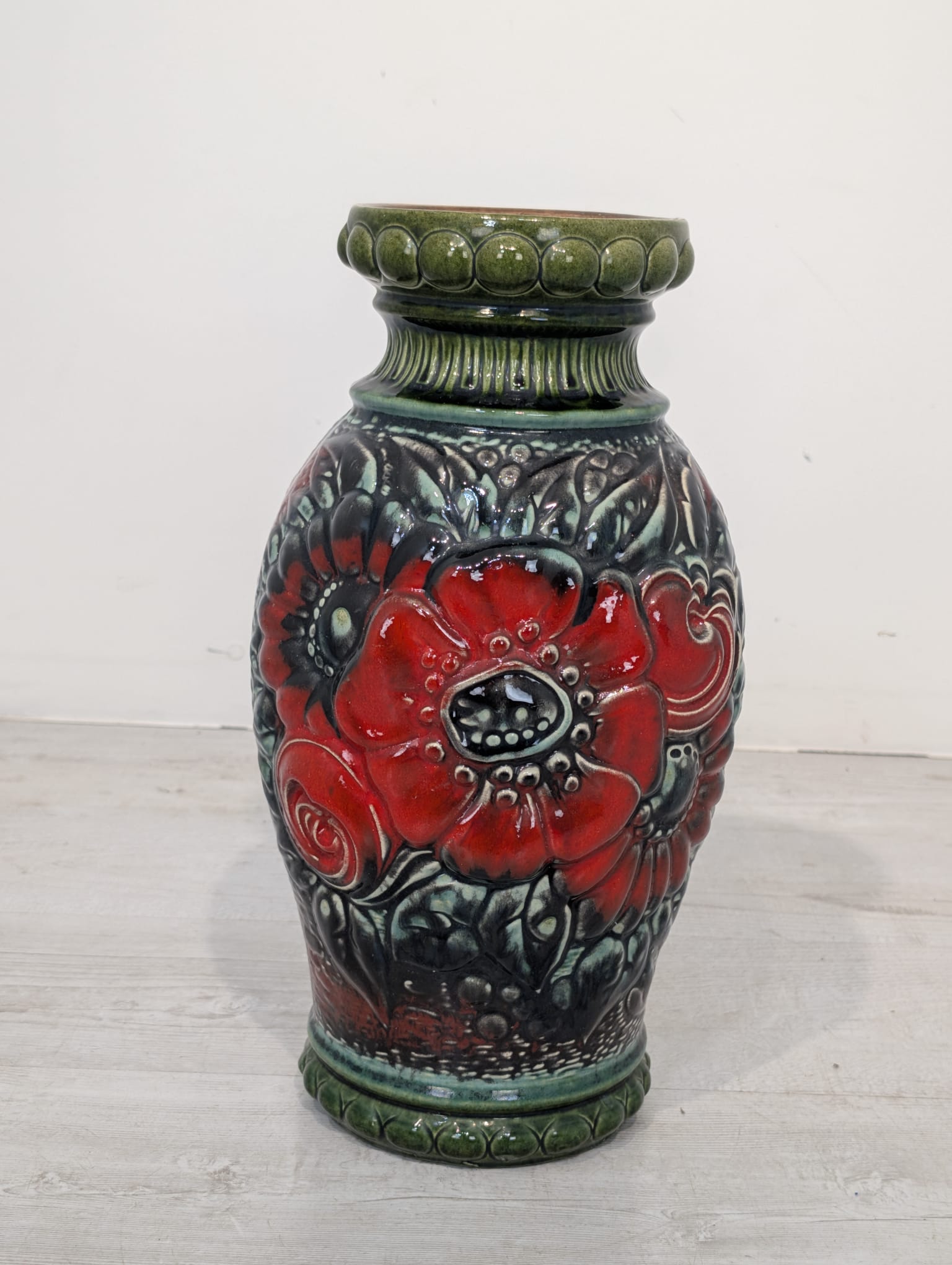 Wazon ceramiczny zielony w kwiaty Niemcy Zachodnie serii 287-41 - Image 4