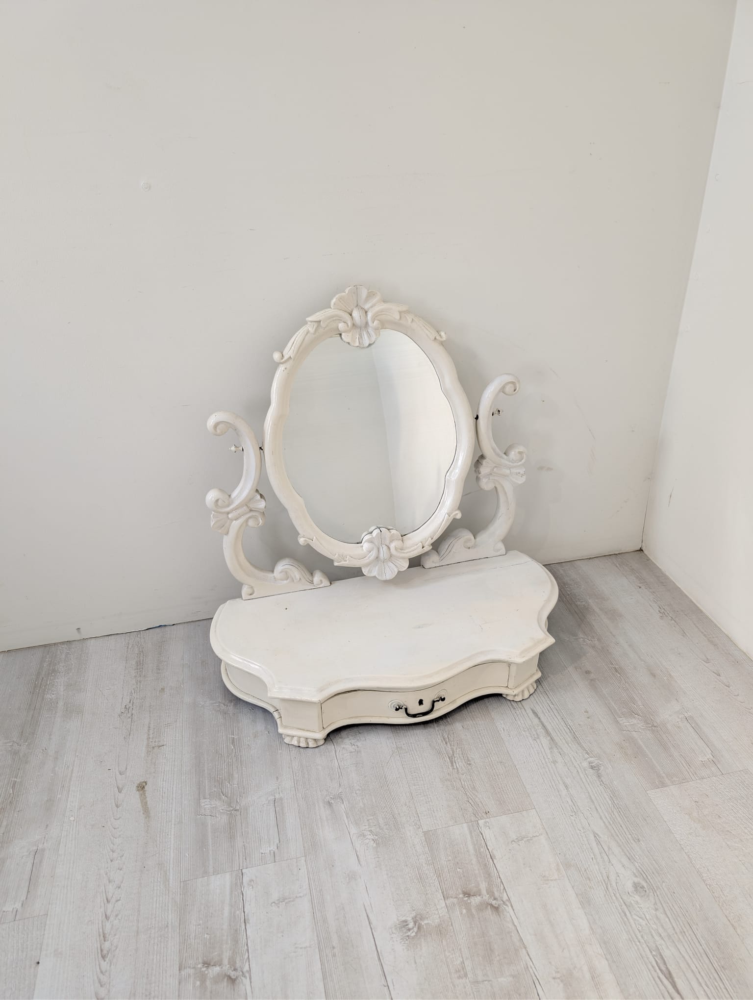 Toaletka bielona z szufladą w stylu barokowym lite drewno - Image 7