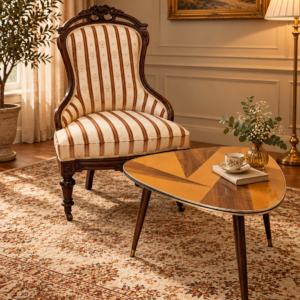 Stolik kawowy PATYCZAK PRL – lata 60., Mid-Century Modern, Vintage, Mosiężne wykończenia