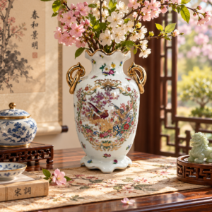 Chiński wazon dekoracyjny porcelanowy Chinoiserie
